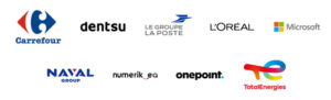 Logos des membres du groupe de travail Accessibilité numérique : Carrefour, dentsu, Groupe La Poste, L'Oréal, Microsoft, Naval Group, numerik-ea, onepoint, TotalEnergies